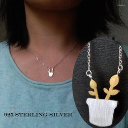 Pendant Necklaces Fashion Small Flower Pot S925 Sterling Silver Necklace For Women Simple Clavicle Chain Valentine's Day