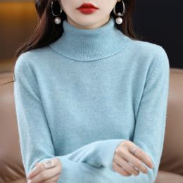 Women's Sweaters 100% Merino Wool Women's Clothing Turtleneck Pullover Top Autumn / Winter Fashion Solid Color Wild Knitted Bottoming Shirt 230306