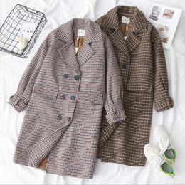 Women's Wool & Blends Winter Houndstooth Plaid Overcoat Women Mid-Long Korean 2023 JACKET Ladies Autumn Double Breasted Woollen CoatWomen's