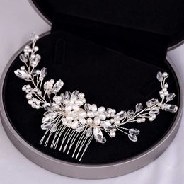 Tiaras Handmade Pearls Wedding Hair Accessories Silver Colour Tiara Hair Combs For Women Cheap Hair Band Bridal Hair Jewellery Headpiece R230306