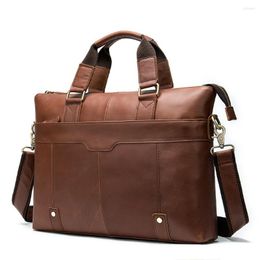 Briefcases Leather Men Business Casual Men's Briefcase Shoulder Oblique Section Laptop Bag 14 Inch Portable KUMON