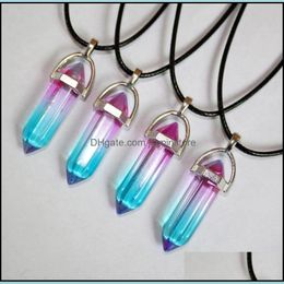 Pendant Necklaces Rainbow Glass Dowsing Pendum Hexagon Point Pendants Women Necklace Jewellery For Party Friendship Rope Chain Drop Del Dhsd5