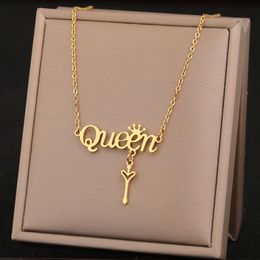 Stainless Steel Necklaces Letter Love Queen Crown Key Delicate Pendants Choker Lady Chains Necklace For Women Jewellery Wedding