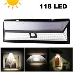 118 LED Solar Wall Lights Outdoor Solar Lamp Powered Sunlight 3 Modes PIR Motion Sensor for Garden Decoration Walls Street usalight