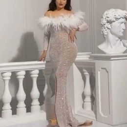 Party Dresses 2023 new women's dress sexy golden feather split buttock banquet evening dress T230303