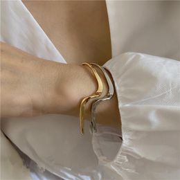 Bangle Retro Simple Metal Geometric Wave Open Bracelet Gold Silver Colour Irregular For Women Girls Delicate JewelryBangle