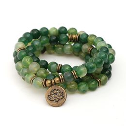 Charm Bracelets 108 Mala Bracelet Necklace for Women Men 8mm Onyx Stone Beads Lotus OM Buddha Yoga Prayer Multilayer Winding Lucky Bracelet 230306