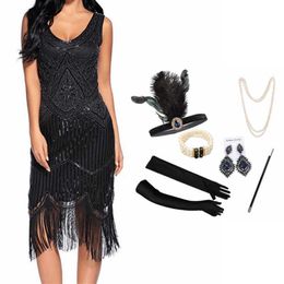 Casual Dresses Plus Size XS4XL Women's 1920s Vintage Sequin Full Fringed Deco Inspired Flapper Dress Roaring 20s Great Gatsby Dress Vestidos Z0216