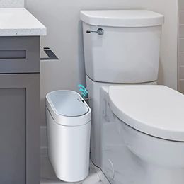 Waste Bins Narrow Bathroom Smart Trash Can 9L Electronic Automatic Waste Garbage Bintoilet Waterproof Smart Sensor Trash Bin 230303