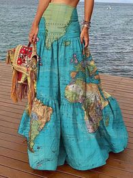 Skirts Spring European and American maps Printed High Waist Dres 230303