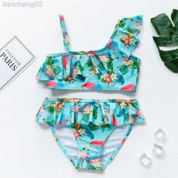 One-Pieces 3-16Years Girls Swimwear Two-pieces New 2021 Print Swimwear For Girls Summer Beach Wear Children Girl Bathing Suits H2 W0310