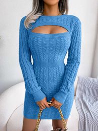 Casual Dresses Autumnwinter 2022 European and American Sexy Openwork Twist Waist Bag Hip Skirt Sweater Dress for Women2022 Women Z0216