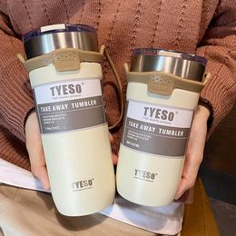 TYESO Tumblers Stainless Steel Coffee Mugs Double Thermos Water Bottle Vacuum Flask Insulated Travel Car Beer Cups With Straw ss0306