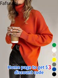 Women's Sweaters High Quality Black Oversize Turtleneck Sweater Basic Winter Thick Warm Knitted Pullovers Top Side Slit Ladies Baggy Jumper 230306