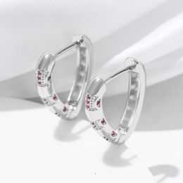 Hoop Earrings & Huggie ESSFF Fashion Silver Color Red Rhinestone Elegant For Women Daily Wear Jewelry High-Grade Gifts Hoops Earings