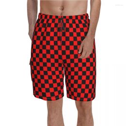 Men's Shorts Simple Checkerboard Board Red And Black Checkered Males Pattern Beach Print Plus Size Swim TrunksMen's Drak22