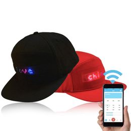 Tapas de pelota Unisex Bluetooth LED Aplicación de teléfono móvil Controlado Mensaje de desplazamiento de la sombrero de béisbol Pantalla de mensajes de desplazamiento Hip Hop Street Cap 230306
