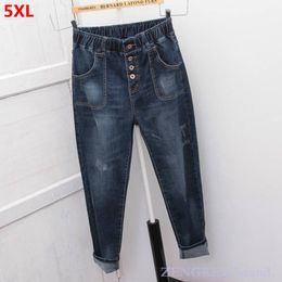 Women's Jeans Large size jeans women loose harem pants sister pants 5XL 4XL high waist front button trendy pants jeans for women 230306