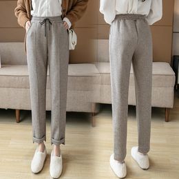 Women's Pants Capris CHRLEISURE Winter Velvet Warm Pants Women Thick Casual Wool Harem Pant High Waist Trousers Retro Keep Warm Thick Pants 230306