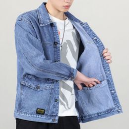 Men's Jackets Fall high-end denim jacket men's baggy multi-pocket trend matching handsome top large size lapel casual jacket 230303