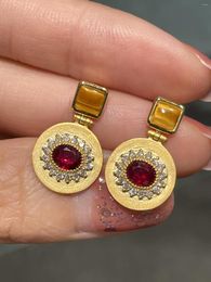 Dangle Earrings SX Solid 18K Gold Nature Red Ruby Diamonds Gemstone 0.7ct Drop For Female Birthday's Presents