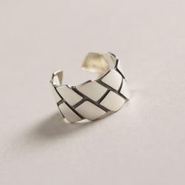 Cluster Rings S925 Chic Geometric Block Stackable Korean Minimalist Antique 925 Sterling Silver Retro Punk Hip Hop Open