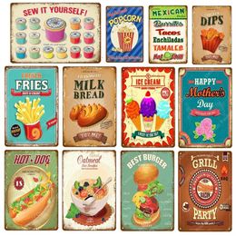 Vintage BBQ Grill Party tin Plaque Hot Dog Best Burger Metal Signs French Fries Popcorn Metal Poster Bar Coffee House Cafe Home personalized Decor Size 30X20CM w02