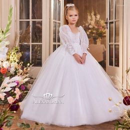 Girl Dresses White Ball Gown Flower Girls Dress For Wedding Detachable Sleeve Lace Beading Party Pageant Gowns Birthday