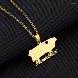 Pendant Necklaces Fashion Stainless Steel Heart-shaped Hallow Puerto Rico Map Silver 18k Gold Plated Necklace For Women