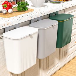 Waste Bins 9L Kitchen Trash Can Wall-Mounted With Lid Trash Bins for Recycling Anti-odor Living Room Paper Rubbish Bin Hanging Waste Bins 230306