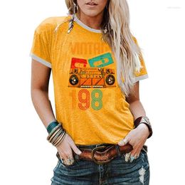 Women's T Shirts Women Summer Short Sleeve Letter Print T-Shirt Vintage 83 40th Birthday Cute Boom Box Graphic Colorblock Pullover Top