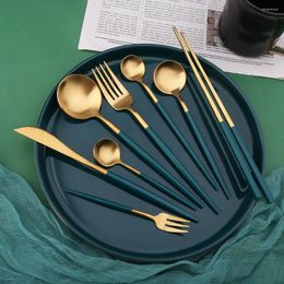 Dinnerware Sets KuBac Silverware Set 24 Piece 18/10 Stainless Steel Cutlery Luxury Green And Matte Gold Wedding Event Use Service For 6