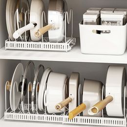 Storage Holders Racks Kitchen Cookware Pot Lid Organiser Bowls 7 Dividers Rack Pan Cover Holder Pantry Antislip Shelf Home Supplies 230303