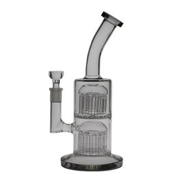 SAML Hookahs GLASS 10-11 Inch Tall DOUBLE MICRO 13 TO 13 arms trees bong percolator connected with bottom glass dab rig Joint size 14.4mm PG3014