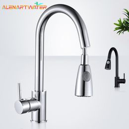 Kitchen Faucets Black Faucet Single Hole Pull Out Spout Sink Mixer Tap Stream Sprayer Head 360 Rotation Cold Water