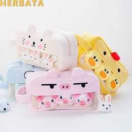 Pencil Bags Pink Plush Kawaii Pencil Case Cute Lovely Pencil Case for Girls Student Pencil Bag Stationery Pencilcase Pen Bag School Supplies J230306