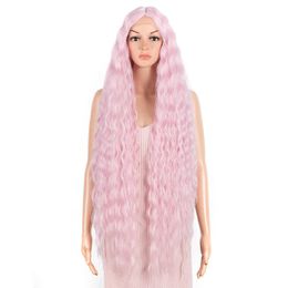 Synthetic Wigs 42 Inches Lace Wig Hair Synthetic s for Black Women Ombre Blonde Pink Water Wavy Long Curly Cosplay 230227