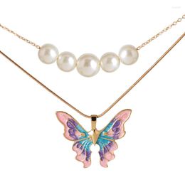 Chains Women Butterfly Necklaces Thai Double Pearl Choker Necklace Christmas Girl Jewellery Gift Pendant