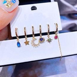 Dangle Earrings & Chandelier Trendy Cubic Zirconia Water Drop Moon Star Set Gold Colour Women Party JewelryDangle Kirs22