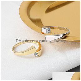Band Rings Korean Delicate Square Cubic Zircon Ring For Women Girls Micro Paved Open Adjustable Fashion Jewellery Gifts Drop Delivery Dhiom