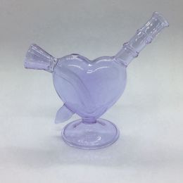 Colourful Purple Pink Thick Glass Pipes Bubbler Philtre Love Heart Swords Dry Herb Tobacco Preroll Rolling Cigarette Cigar Holder Waterpipe Bong Smoking Tube