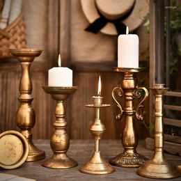 Candle Holders European Style Retro Metal Candlestick Roman Column Wrought Iron Decoration Ornaments Home Wedding Classical
