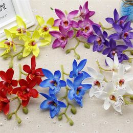 Decorative Flowers Artificial Flower Bouquet Butterfly Orchid Fake Silk Plastic Plant Home Living Room Wedding Wrearh Headwear Table