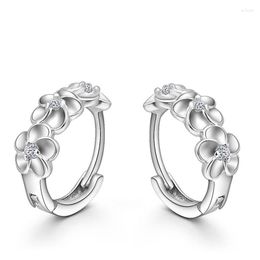 Hoop Earrings 925 Sterling Silver Earring Woven Flowers Shape Embed CZ Crystal Pretty For Wedding Gifts Girls