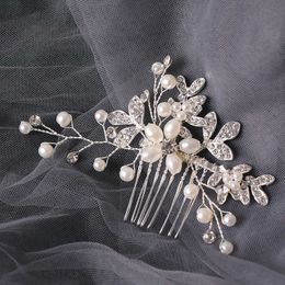 Tiaras Silver Colour Crystal Pearl Small Hair Comb Hair Jewellery For Women Bride Girl Decoration Wedding Hair Accessories Clips Comb Gift R230306