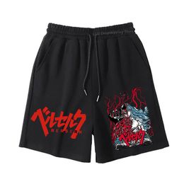 Men's Shorts Summer Casual Shorts Anime Berserk Short Pants Guts Griffith Printed Shorts Black Grey Streetwear Shorts Men Women Cropped Pants 230306