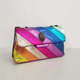 Rainbow Women Handbag Wave Pattern Eagle Icon Head On Front Jointing Colorful Cross Body Bag Patchwork Shoulder Bag