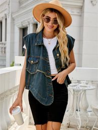 Women's Jackets Vintage Denim Vest Jacket Coat 2023 Irregular Spliced Personality Three Dimensional Pocket Female Trendy Blouses