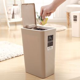 Waste Bins Press Waste Bin With Lid Kitchen Big Storage Food Trash Can Home Recycling Bins Bathroom Trash Can Basket Food Grade Garbage 230306