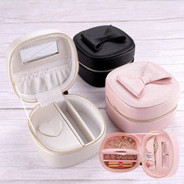 Gift Wrap Jewelry Organizer Box Portable Household Travel Storage Earring Necklace Ring Lipstick Storage Box With Mirror Woman Accessory 230306